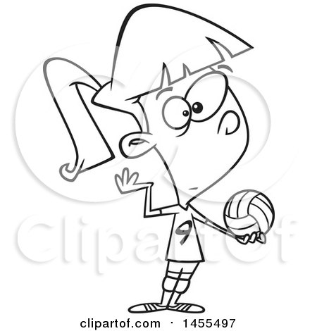Clipart of a Cartoon Lineart Girl Serving a Volleyball - Royalty Free Vector Illustration by toonaday