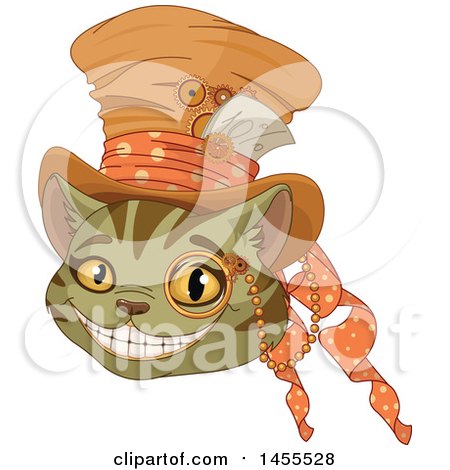 Clipart of a Grinning Cheshire Cat Wearing a Hat - Royalty Free Vector Illustration by Pushkin