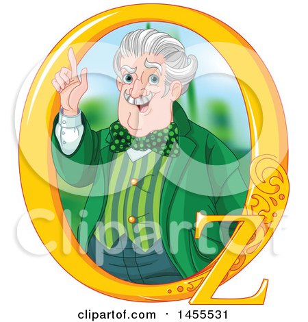 Clipart of a Man, the Wizard of Oz, Holding up a Finger in a Frame - Royalty Free Vector Illustration by Pushkin