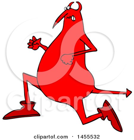 Clipart of a Cartoon Chubby Red Devil Running - Royalty Free Vector Illustration by djart