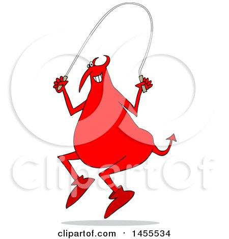 Clipart of a Cartoon Chubby Red Devil Using a Jump Rope - Royalty Free Vector Illustration by djart
