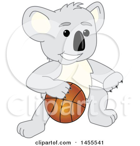 Clipart of a Koala Bear School Mascot Character Dribbling a Basketball - Royalty Free Vector Illustration by Mascot Junction