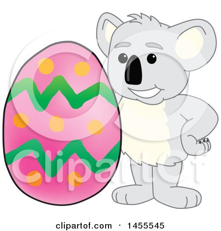 Clipart of a Koala Bear School Mascot Character with an Easter Egg - Royalty Free Vector Illustration by Mascot Junction