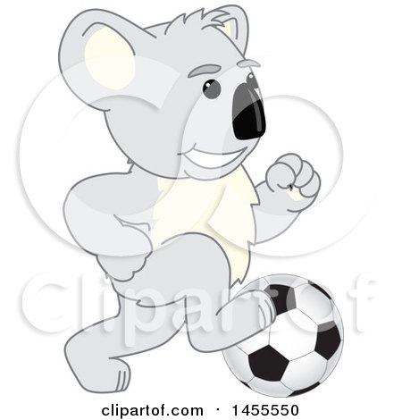 Clipart of a Koala Bear School Mascot Character Playing Soccer - Royalty Free Vector Illustration by Mascot Junction