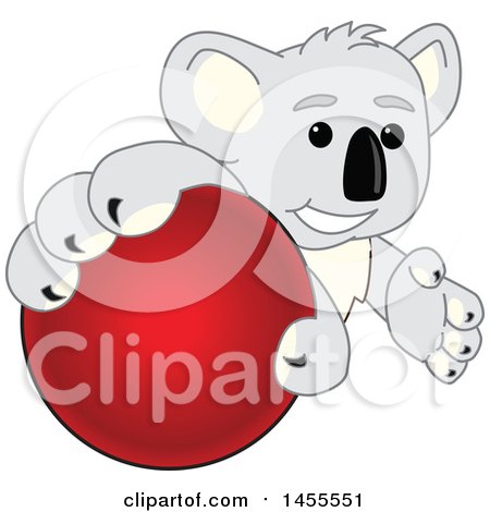 Clipart of a Koala Bear School Mascot Character Grabbing a Red Ball - Royalty Free Vector Illustration by Mascot Junction