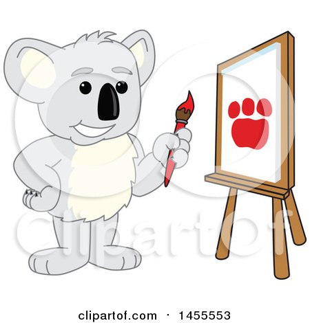Clipart of a Koala Bear School Mascot Character Artist Painting a Canvas - Royalty Free Vector Illustration by Mascot Junction