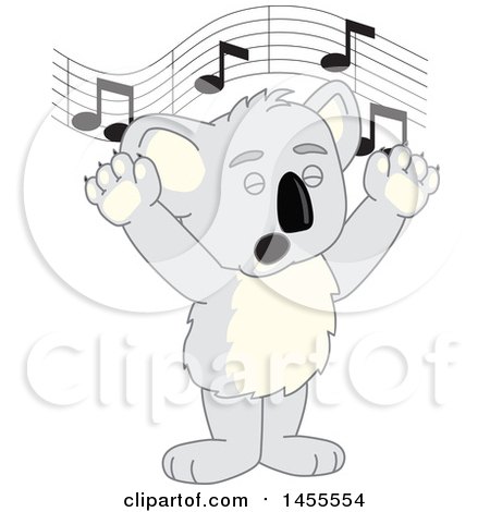 Clipart of a Koala Bear School Mascot Character Singing - Royalty Free Vector Illustration by Mascot Junction