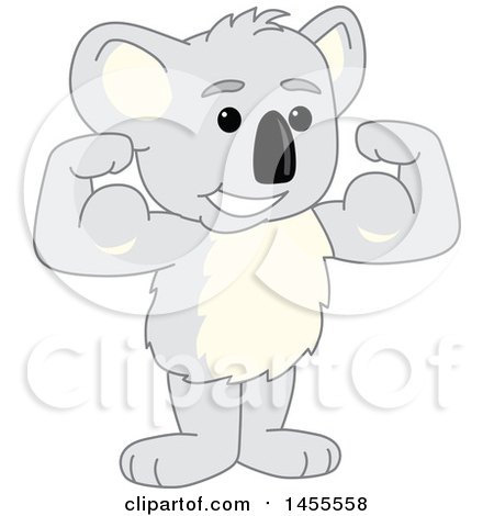 Clipart of a Koala Bear School Mascot Character Flexing - Royalty Free Vector Illustration by Mascot Junction