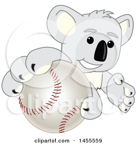 Clipart of a Koala Bear School Mascot Character Grabbing a Baseball - Royalty Free Vector Illustration by Mascot Junction