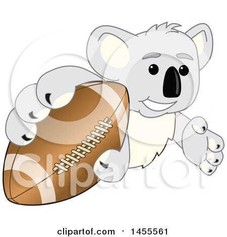 Clipart of a Koala Bear School Mascot Character Grabbing a Football - Royalty Free Vector Illustration by Mascot Junction