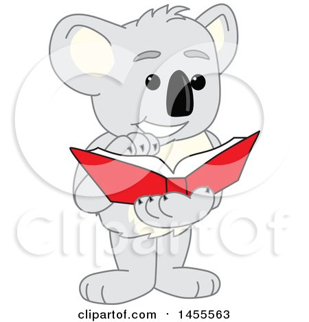 Clipart of a Koala Bear School Mascot Character Reading a Book - Royalty Free Vector Illustration by Mascot Junction