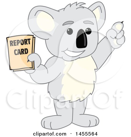 Clipart of a Koala Bear School Mascot Character Student Holding a Report Card - Royalty Free Vector Illustration by Mascot Junction