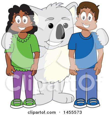 Clipart of a Koala Bear School Mascot Character with Students - Royalty Free Vector Illustration by Mascot Junction