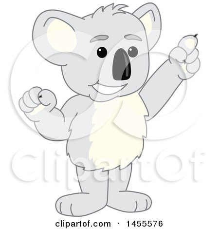 Clipart of a Koala Bear School Mascot Character Holding up a Finger - Royalty Free Vector Illustration by Mascot Junction