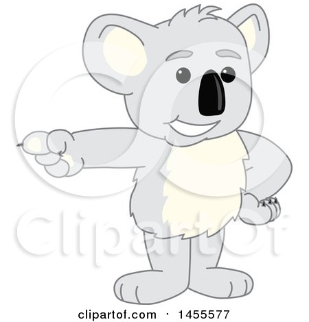 Clipart of a Koala Bear School Mascot Character Pointing - Royalty Free Vector Illustration by Mascot Junction
