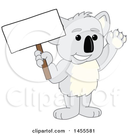 Clipart of a Koala Bear School Mascot Character Holding a Blank Sign - Royalty Free Vector Illustration by Mascot Junction