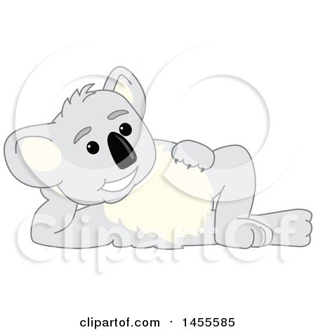 Clipart of a Koala Bear School Mascot Character Resting on His Side - Royalty Free Vector Illustration by Mascot Junction