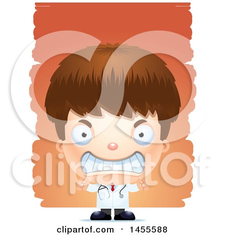 Clipart of a 3d Mad White Boy Doctor Surgeon over Strokes - Royalty Free Vector Illustration by Cory Thoman