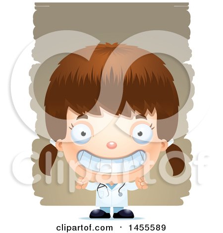 Clipart of a 3d Grinning White Girl Doctor Surgeon over Strokes - Royalty Free Vector Illustration by Cory Thoman
