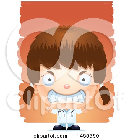 Clipart of a 3d Mad White Girl Doctor Surgeon over Strokes - Royalty Free Vector Illustration by Cory Thoman