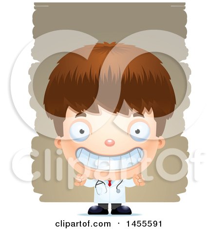 Clipart of a 3d Grinning White Boy Doctor Surgeon over Strokes - Royalty Free Vector Illustration by Cory Thoman