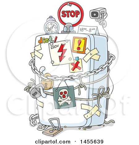 Clipart of a Cartoon Surveillance Camera on a Locked Refrigerator, Dieting - Royalty Free Vector Illustration by Alex Bannykh