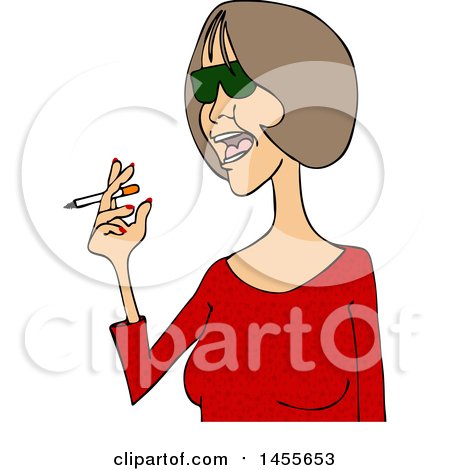 Clipart of a Cartoon Middle Aged Woman in a Red Shirt, Smoking a Cigarette - Royalty Free Vector Illustration by djart