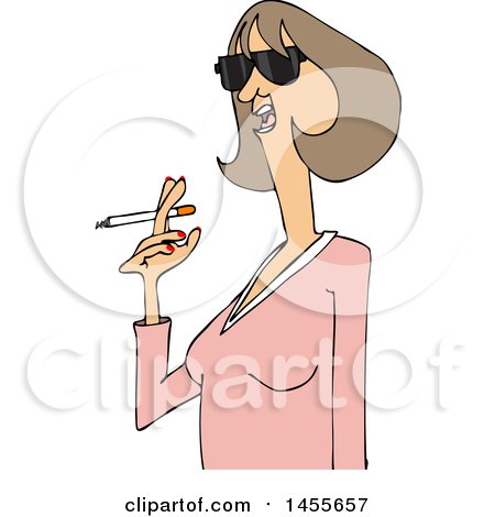 Clipart of a Cartoon Middle Aged Woman Smoking a Cigarette - Royalty Free Vector Illustration by djart