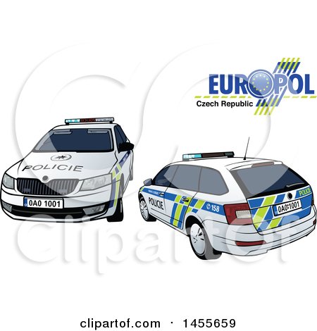 Clipart of a Czech Republic Police Car Shown from the Rear and Front - Royalty Free Vector Illustration by dero