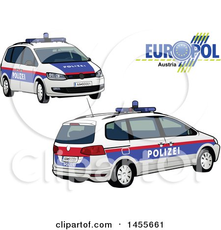 Clipart of a Autrian Police Car Shown from the Side and Front - Royalty Free Vector Illustration by dero