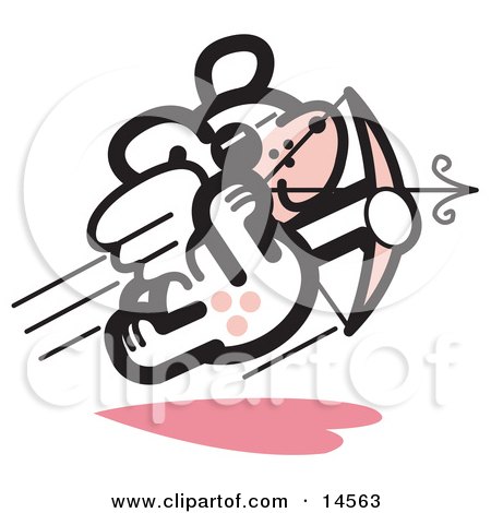 Winged Dog Flying And Shooting Arrows With A Bow Like Cupid On Valentine's Day Clipart Illustration by Andy Nortnik