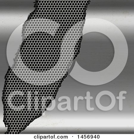 Clipart of a Shiny Silver Metal Background with an Exposed Perforated Section - Royalty Free Illustration by KJ Pargeter