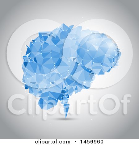 Clipart of a Blue Geometric Low Poly Brain Made with Connected Dots, on a Shaded Background - Royalty Free Vector Illustration by KJ Pargeter