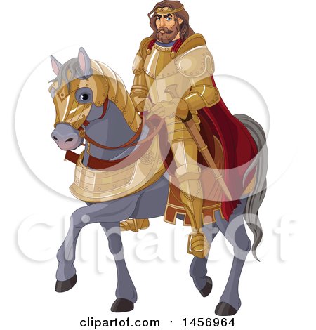 Clipart of a Man, King Arthur, on a Gray Horse - Royalty Free Vector Illustration by Pushkin