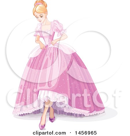 Clipart of a Beautiful Princess, Cinderella, in a Pink Ball Gown and Slippers - Royalty Free Vector Illustration by Pushkin