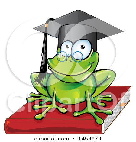 Cartoon Clipart of a Graduate or Professor Frog on a Book - Royalty Free Vector Illustration by Domenico Condello