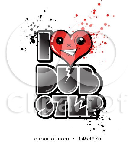 Clipart of a Heart Mascot in an I Love Dubstep Design with Splatters - Royalty Free Vector Illustration by Domenico Condello