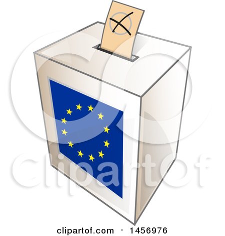 Clipart of a Ballot in the Slot of a European Flag Election Voting Box - Royalty Free Vector Illustration by Domenico Condello