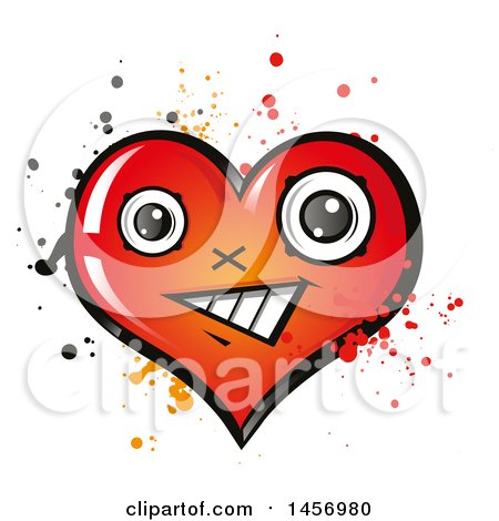 Clipart of a Cartoon Happy Heart Character with Splatters - Royalty Free Vector Illustration by Domenico Condello