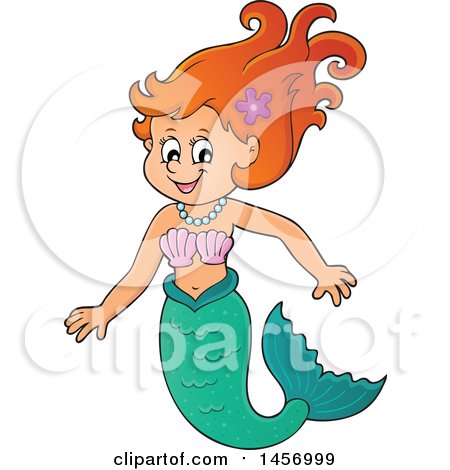 Clipart of a Cartoon Red Haired Mermaid - Royalty Free Vector Illustration by visekart