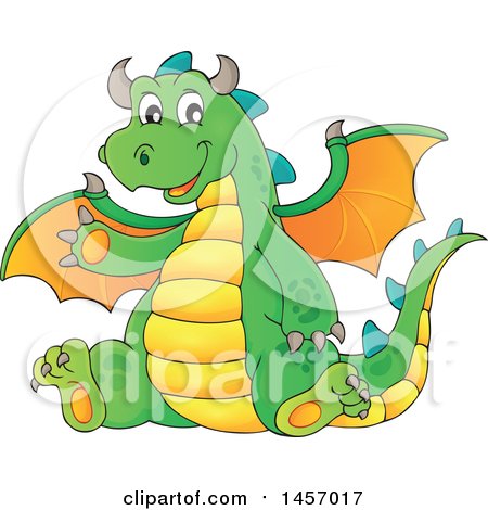 Cartoon Green Dragon Waving and Sitting Posters, Art Prints by ...