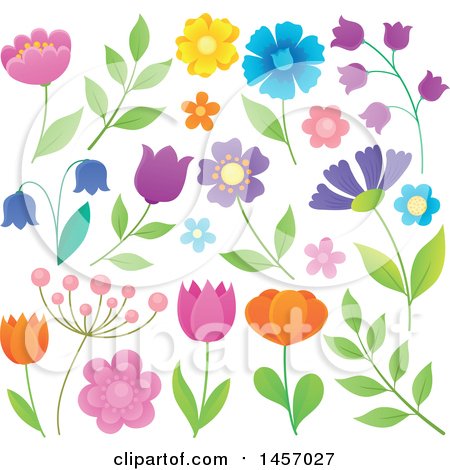 Clipart of Colorful Spring and Summer Flowers - Royalty Free Vector Illustration by visekart