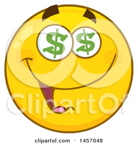 Clipart of a Cartoon Yellow Emoji Smiley Face with Dollar Sign Eyes - Royalty Free Vector Illustration by Hit Toon