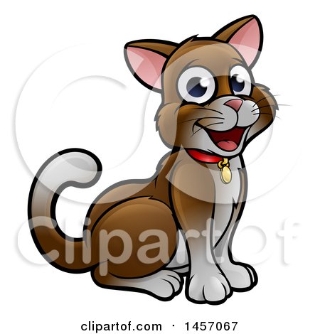 Clipart of a Cartoon Happy Sitting Brown and White Cat - Royalty Free Vector Illustration by AtStockIllustration