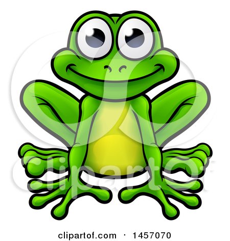 Clipart of a Cartoon Happy Green Frog Sitting - Royalty Free Vector Illustration by AtStockIllustration
