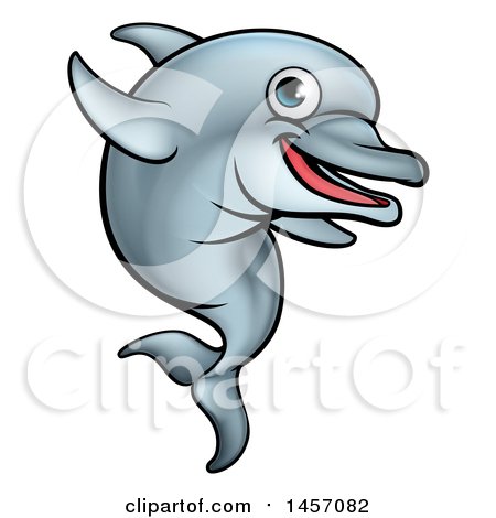 Clipart of a Cartoon Happy Cute Dolphin - Royalty Free Vector Illustration by AtStockIllustration