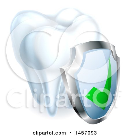 Clipart of a 3d Tooth and Protective Dental Shield - Royalty Free Vector Illustration by AtStockIllustration