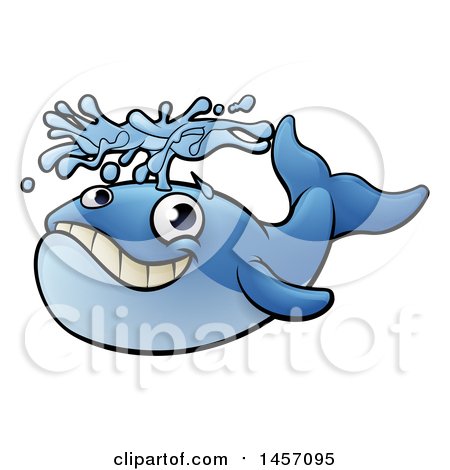 Clipart of a Cartoon Blue Whale Spouting Water - Royalty Free Vector Illustration by AtStockIllustration