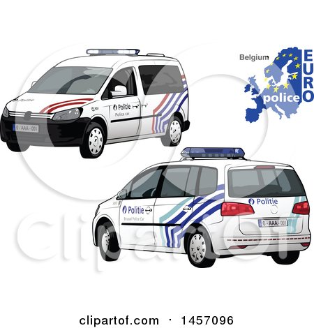 Clipart of a Belgian Police Car Shown from the Rear and Front - Royalty Free Vector Illustration by dero