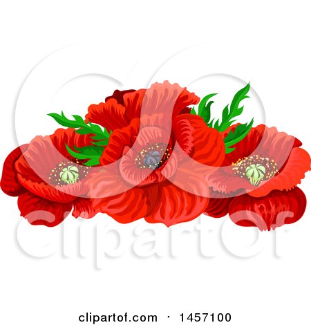 Clipart of a Red Poppy Flower and Leaves Design - Royalty Free Vector Illustration by Vector Tradition SM